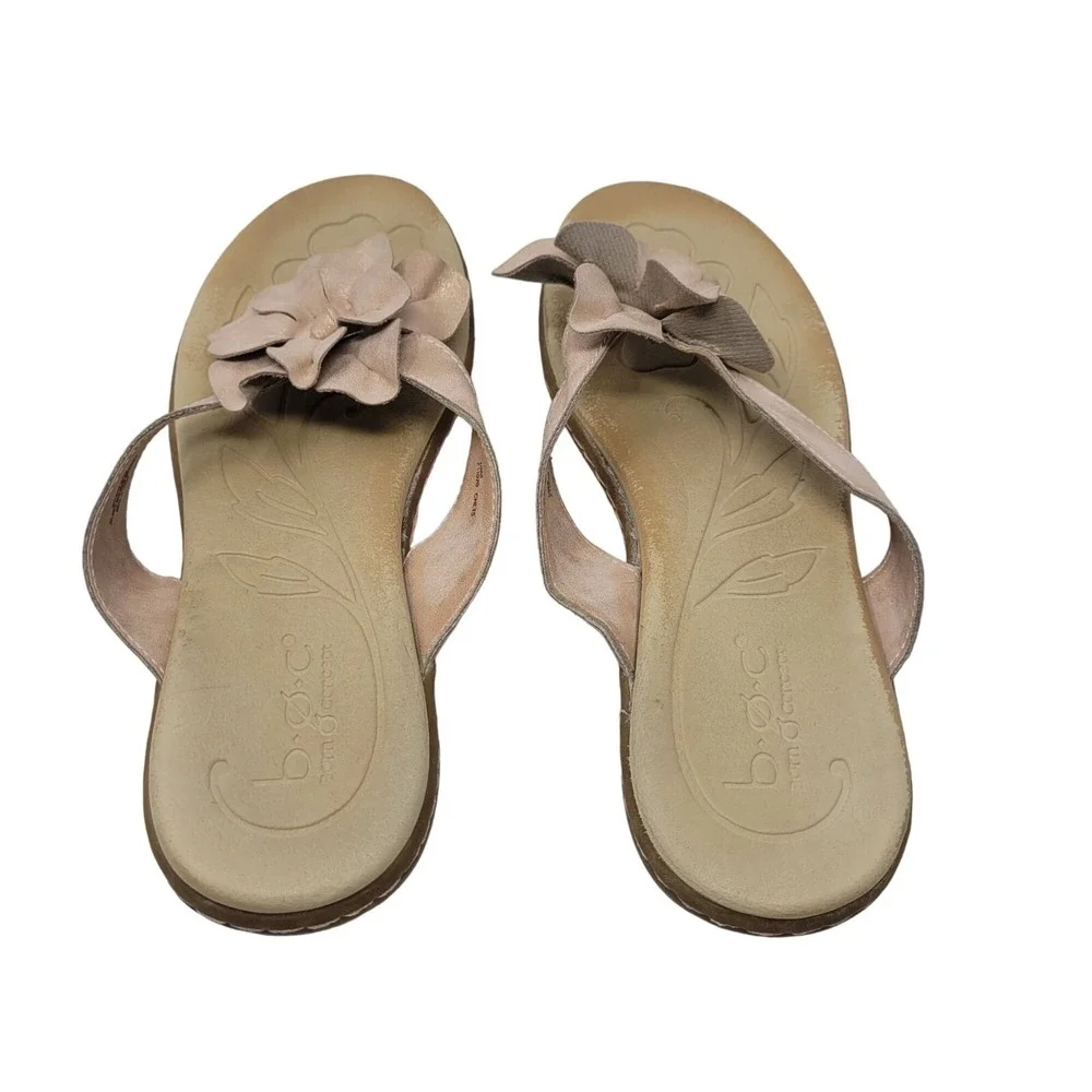 B.O.C.‎ Faux Vegan Leather Flip Flop Sandals 10M  Rose Gold 3D Flower Boho